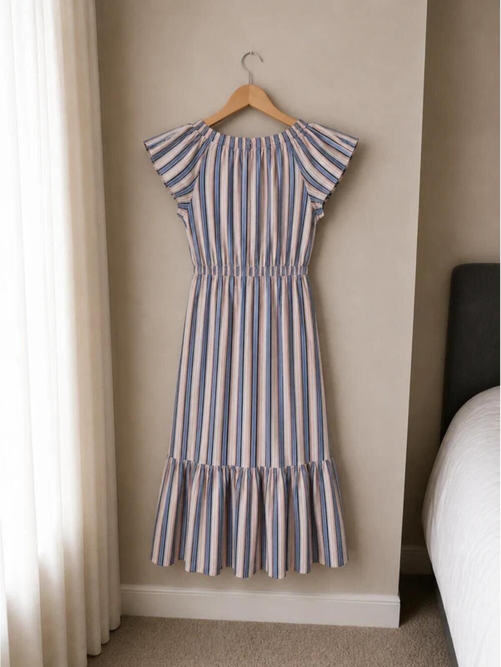 J.Crew Mercantile Striped Flutter Sleeve Midi Dress Size M - Picture 2 of 3